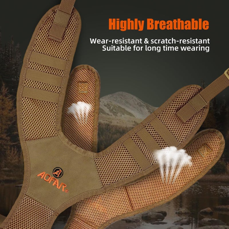 AOFAR Binocular Harness Chest Pack with Adjustable Strap, Lightweight and Large Capacity, Bino Case for Hunting, Hiking, Shooting, Beige - Image 3